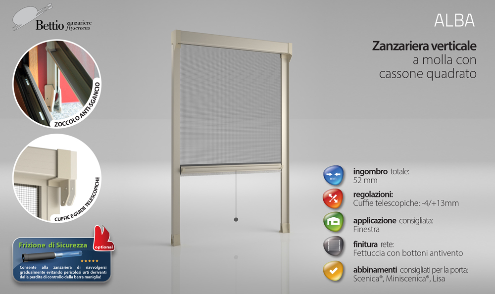 Alba Bettio Zanzariera per Finestra con Cassone Quadrato e Cuffie