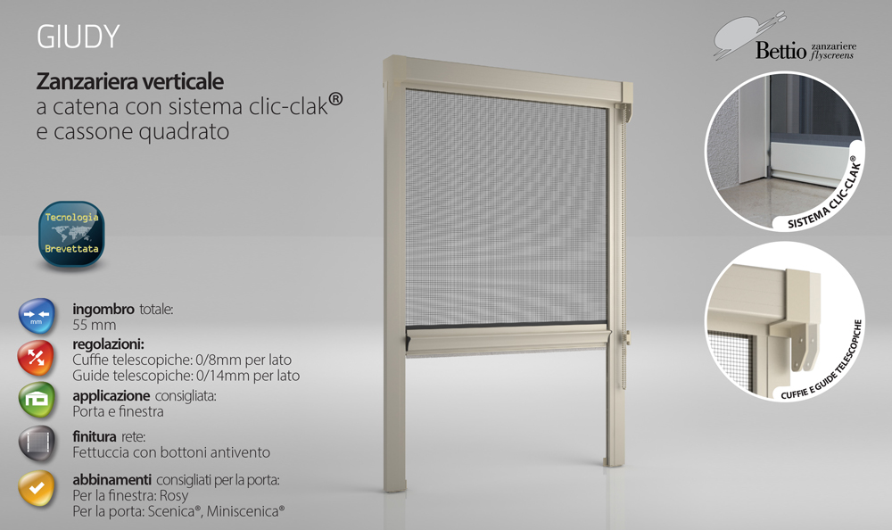 Giudy Bettio zanzariera verticale a catena con clic-clak, cuffie e guide telescopiche