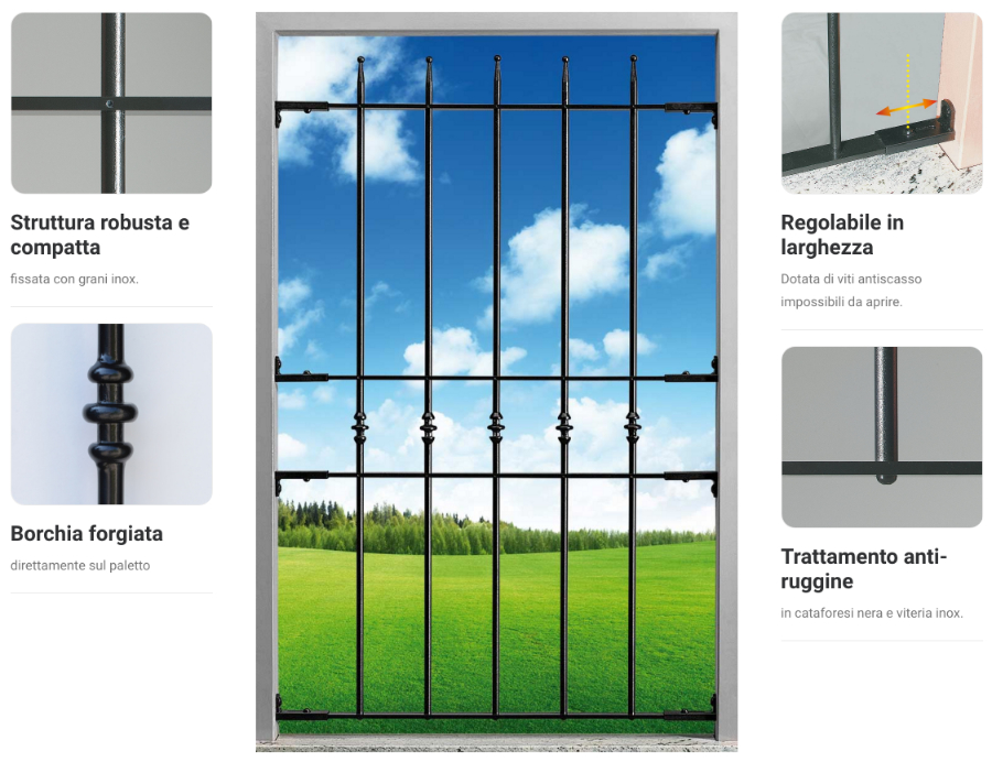 blindy inferriata struttura robusta e compatta borchia forgiata per finestra