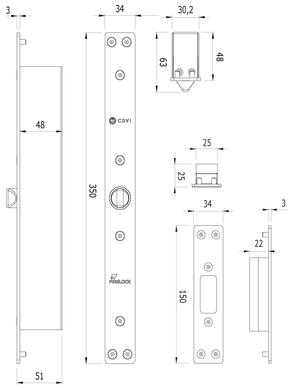 FL12 Anti-Panik-Elektro-Schlösser 12V DC + Rückmelde für Notausgangs Firelock CDVI