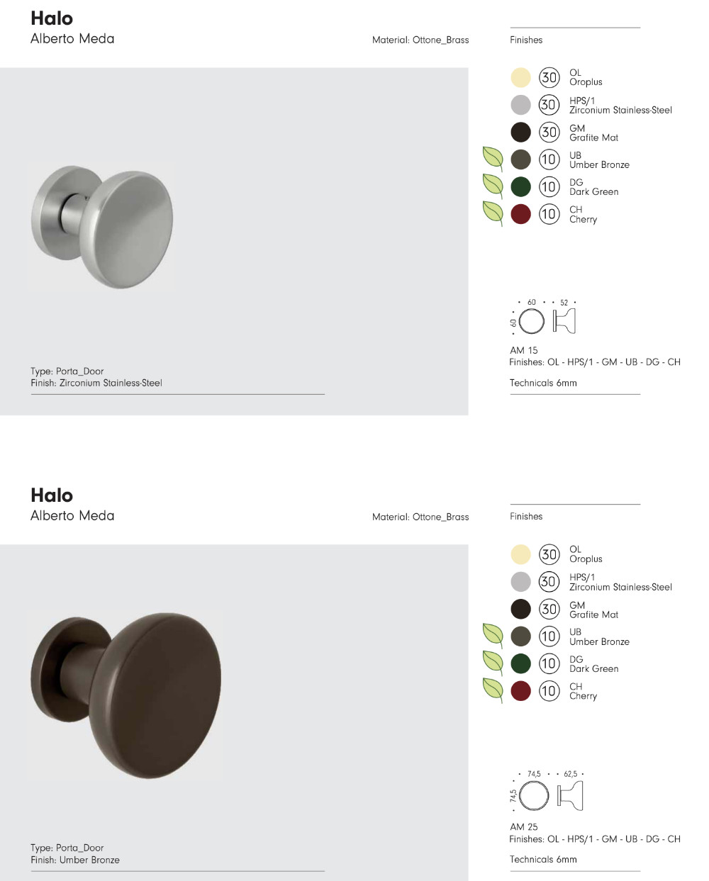 Halo Colombo Design - Fixed Door Knob Ø60 or Ø72 - Alberto Meda