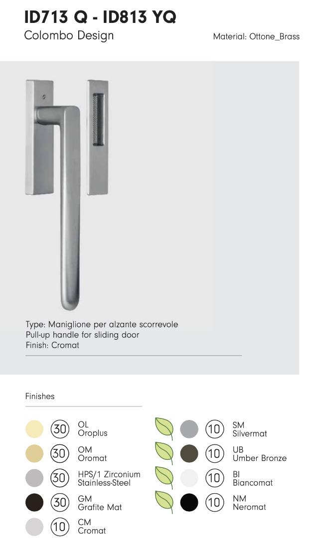 ID713 Q Colombo Pull-Up Handle for Sliding Door in Brass