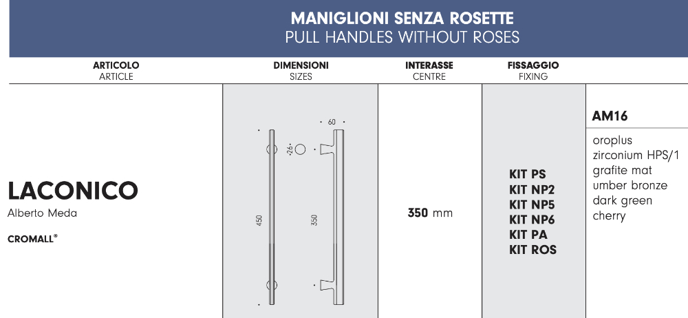 laconica colombo design - maniglie per porte - finiture