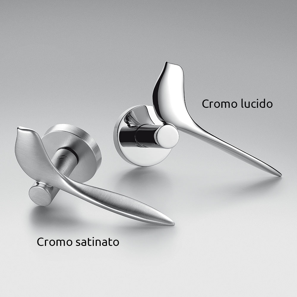 Twitty Satin Chrome Handle for Door on Rosette of Japanese Creativity by Colombo Design