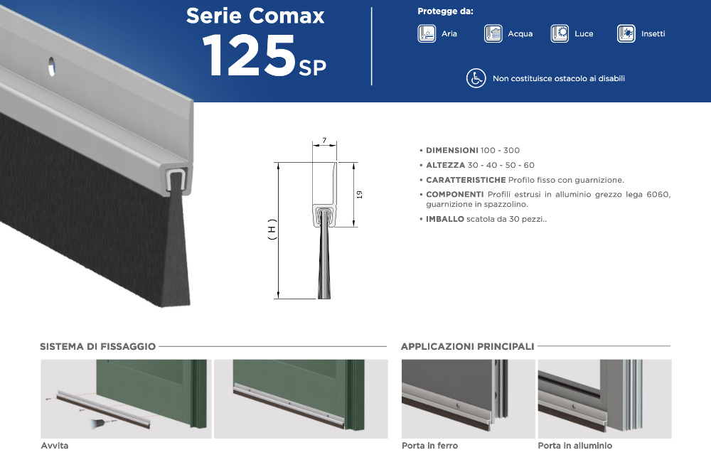 Paraspiffero Fisso Fai da Te per Porta - 125SP Comaglio Comax