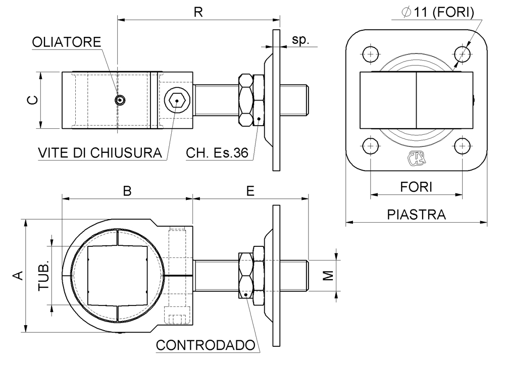 Cardine Matrix con Piastra e Controdado Cancello Battente Combiarialdo