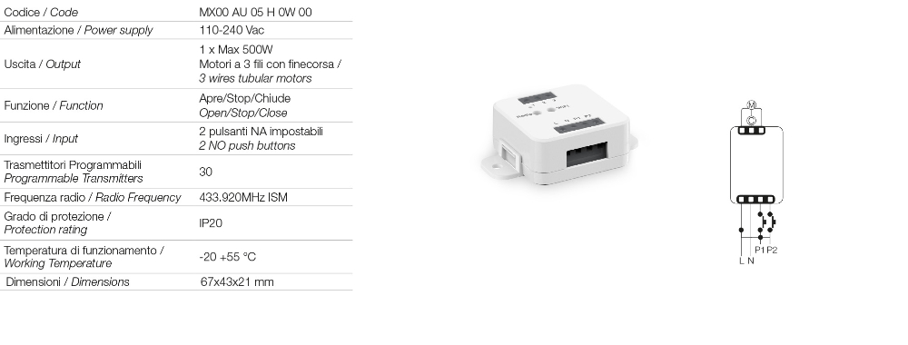 Central de Mando Comunello AF-800 para Actuadores 230Vac