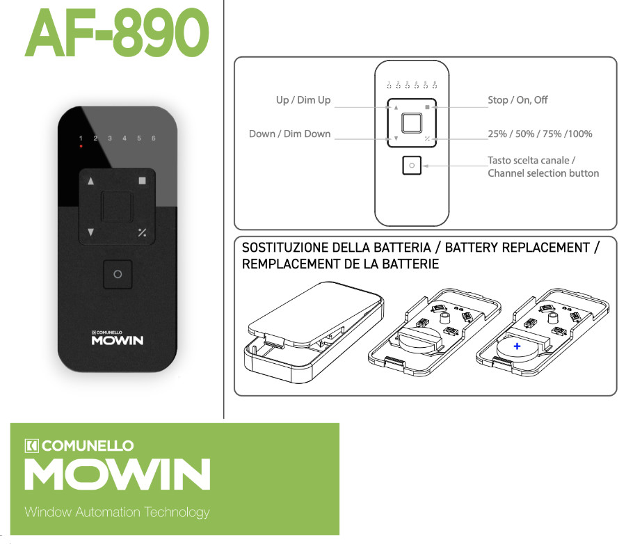 Radiocomando 6 Canali per Attuatori Comunello AF 890