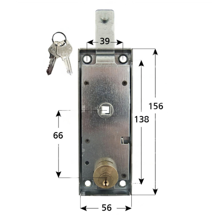 FASEM 109 - Serratura per Basculante - Distanza Chiave 73 mm - con Leva Interna