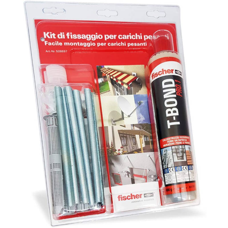 Kit Fissaggio Carichi Pesanti Fischer T-BOND Ancorante Chimico con Barre Filettate e Tasselli a Rete