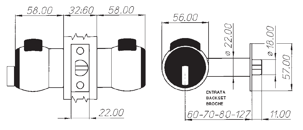 TB Tubular Latch Lock for PremiApri Knobs Simple Edge Frame Serie Nova Meroni