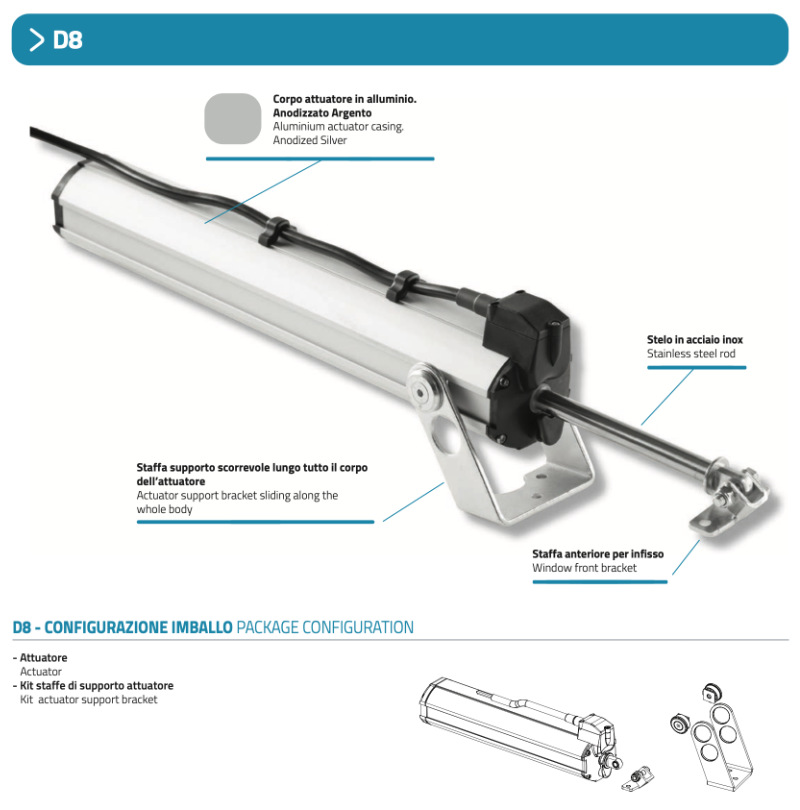 D8 Fce Mingardi Rod Actuator for Window - Stroke 200-300-400mm