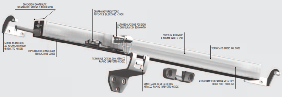 Inka 356 Nekos 350N Actuador de cadena de metal Carrera seleccionable