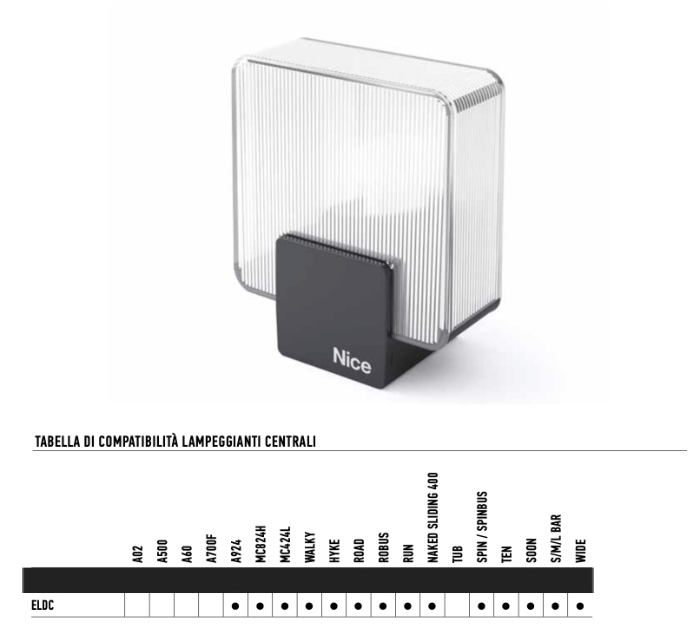 Lampeggiante Nice Era ELDC 12-36 Vdc - Compatibilità centrali Nice