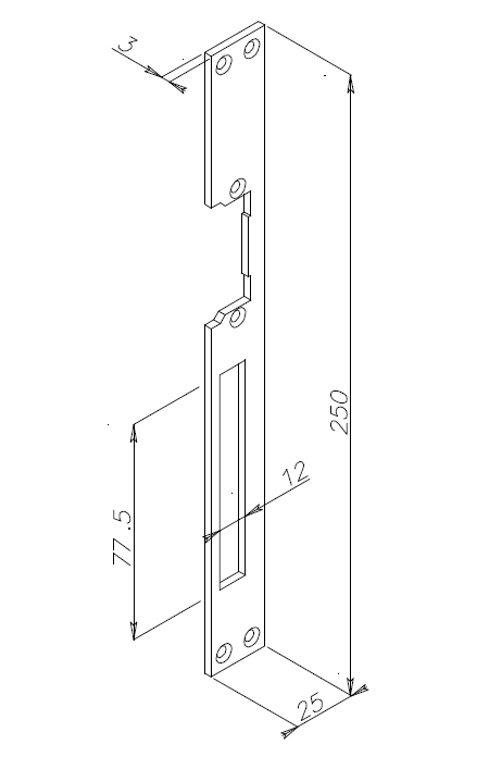 Long Striking Plate In Stainless Steel for Electric Strikes Omnia Micro Series 03031 Opera Omnia Series