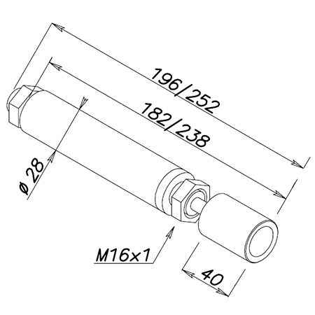 Hydraulic shock absorber max 252 mm impact for fire rated sliding doors