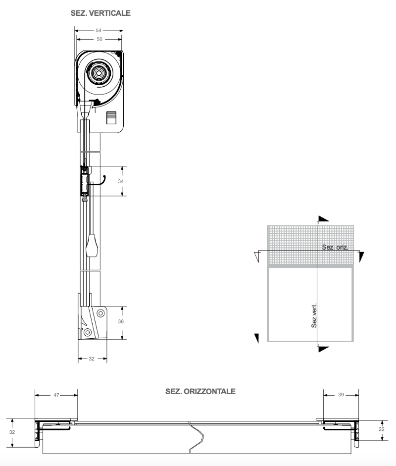 Ingombri Zanzariera Pasini VENERE V50 S Verticale con Bottoni