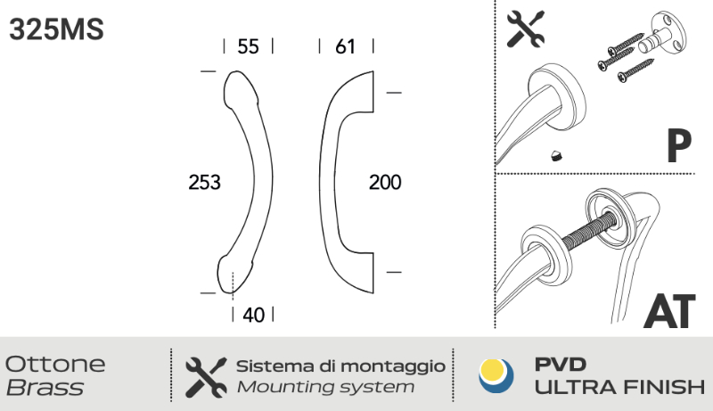 Artemio Reguitti Maniglione Tondo in Ottone Varie Finiture