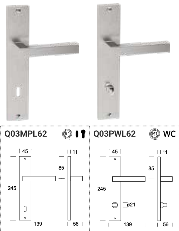 Reguitti Genève Q03/9QM Maniglia su Placca in Acciaio