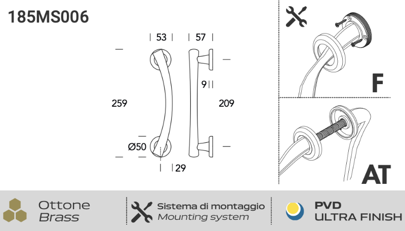 Maniglione in Ottone per Porta Reguitti Alma con Rosette Tonde