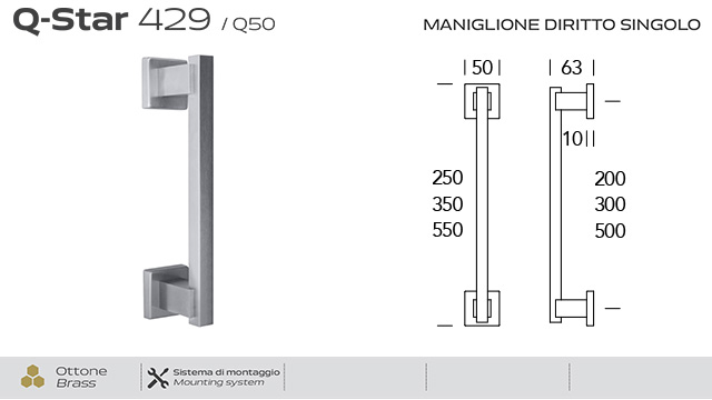 Maniglione Q-Star Reguitti - Ottone Cromato e Interasse a Scelta