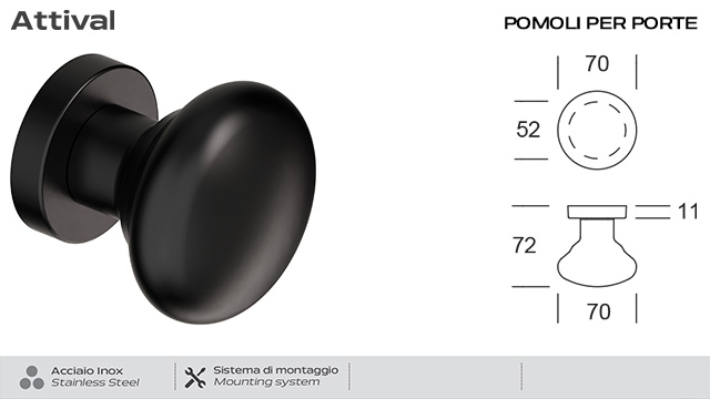 Pomolo Fisso in Acciaio per Porte Reguitti Inox Attival 214