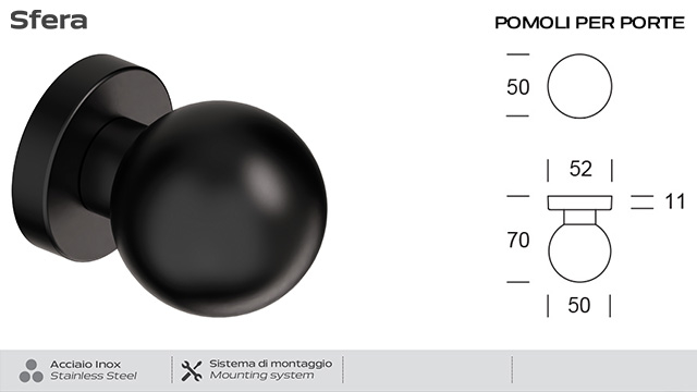 Pomolo Sfera Fisso in Acciaio Reguitti Inox per Aprire la Porta