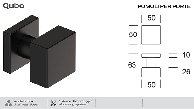 Pomolo Quadrato Fisso in Acciaio Inox Reguitti Inox Qubo 2Q0