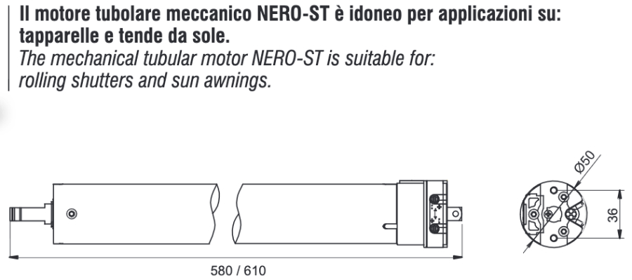 Motore Tubolare Ø50 NERO-ST - Misure