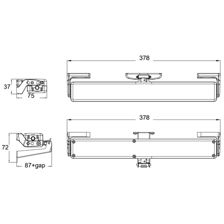 Dimension of the actuator C20 Tandem Topp