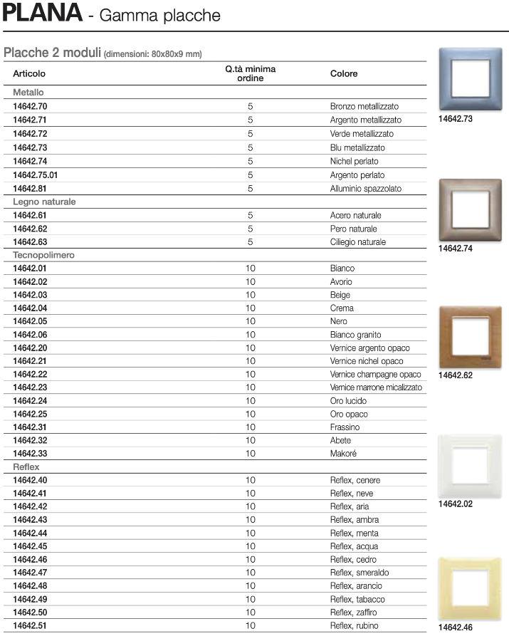 Placca 2 Moduli Plana Vimar 14642 80x80x9 mm Colori a Scelta