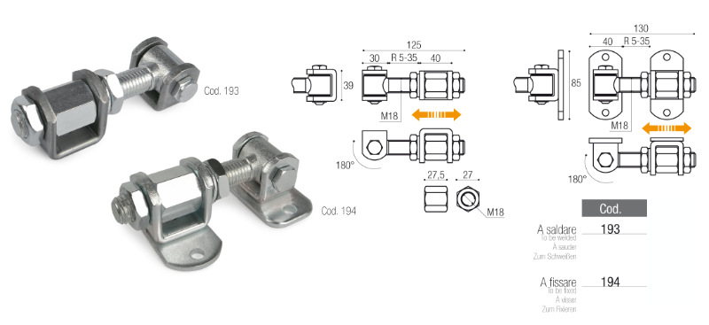Cardine 180° a Regolazione Lunga per Apertura Cancello