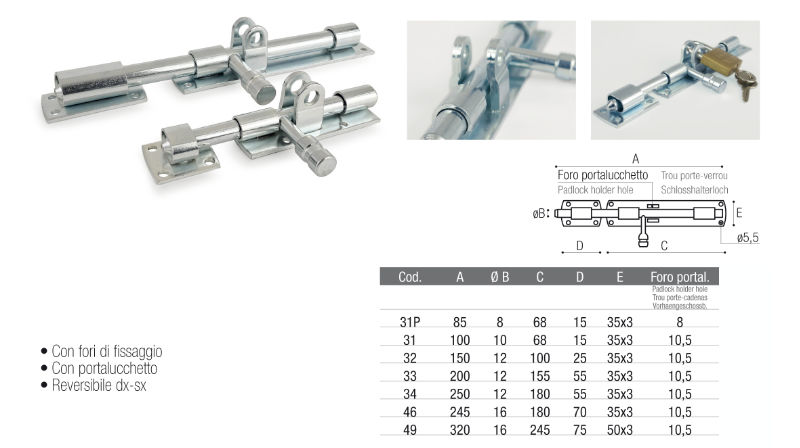 Verrou porte-cadenas zingue 150mm