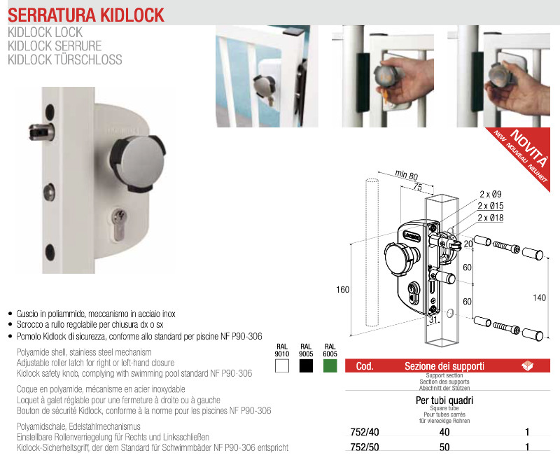 Serratura Cancello Piscina - di Sicurezza per Bambini - KIDLOCK ADEM - Brevetti Adem