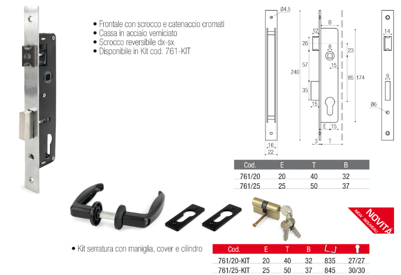 serratura catenaccio frontale misure