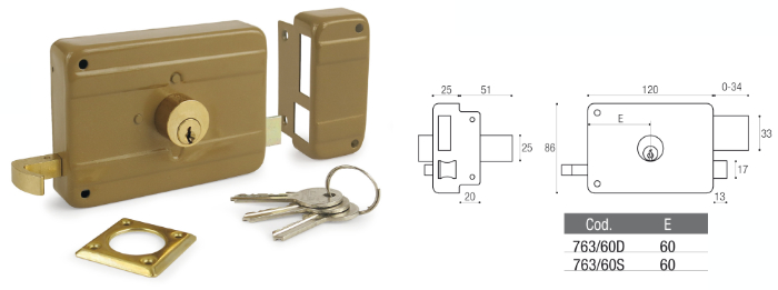 Cerradura Mecánica para Aplicar para Puerta con Tornillos Roseta Bocallave