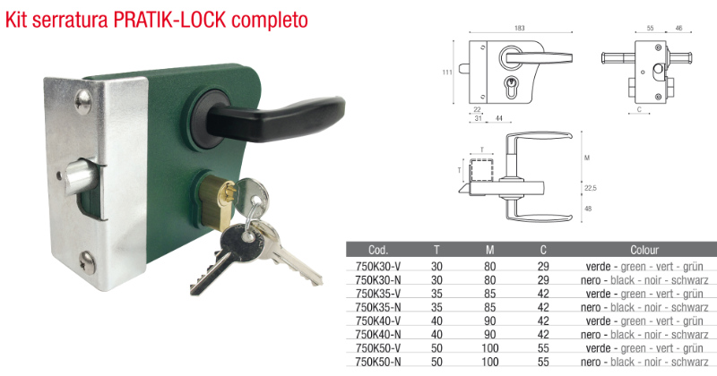Serratura per Cancello Manuale Pratik-Lock Kit Completo