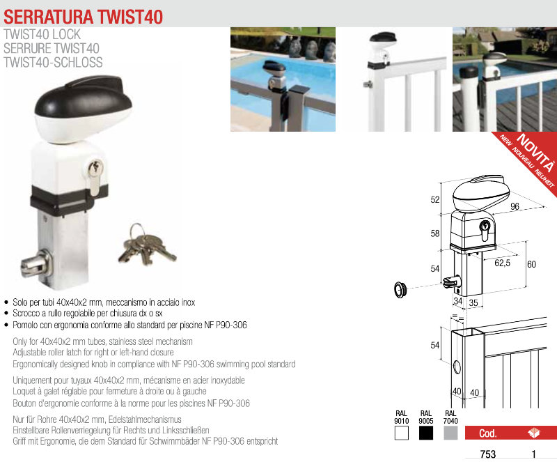 Serratura per Piscine TWIST40 ADEM