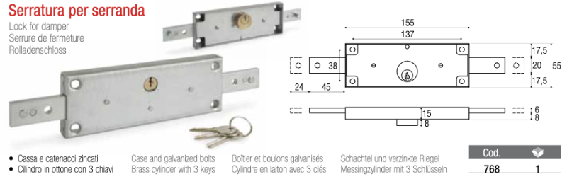 Lock for Damper Brevetti Adem 768 Case and Galvanized Bolts