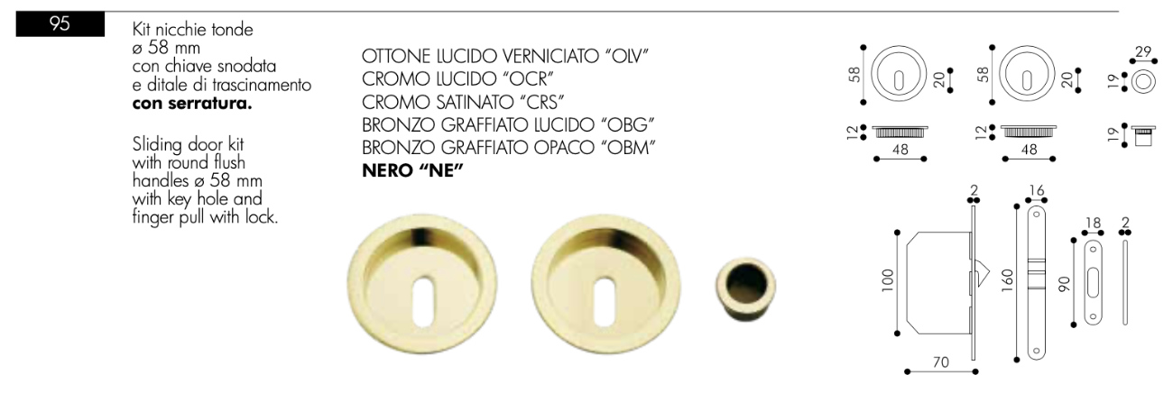 Kit Maniglie Tonde e Serratura per Porte Scorrevoli Arieni 95