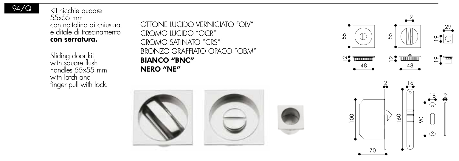 Kit Nicchie Quadrate per Porte Scorrevoli Arieni 94/Q con Serratura