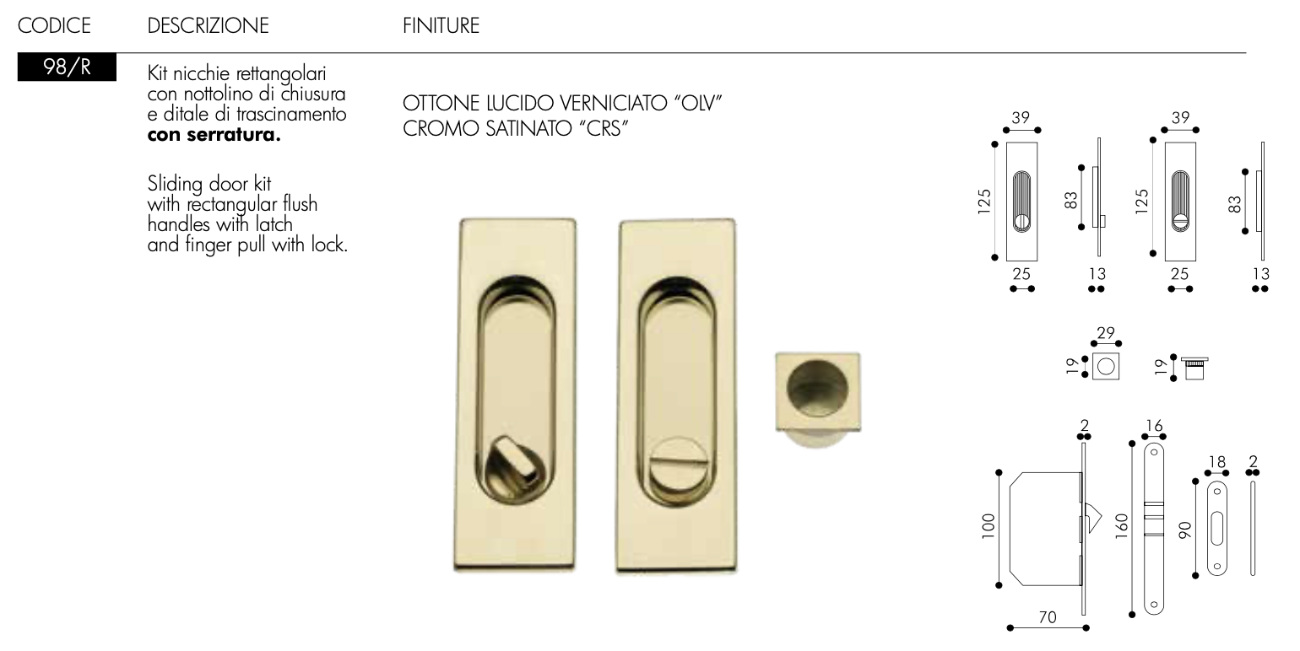 Maniglia per Porta Scorrevole Rettangolare con Serratura Arieni 98/R