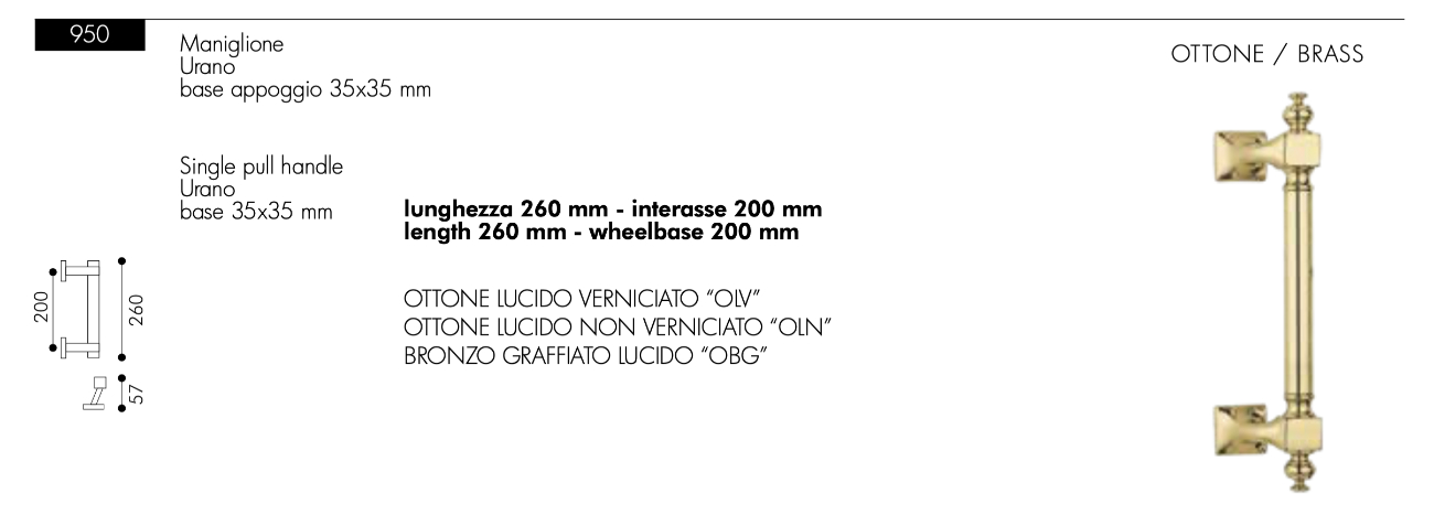 Manillón Clásico de Latón para Puerta Urano Arieni 950 Longitud 260mm