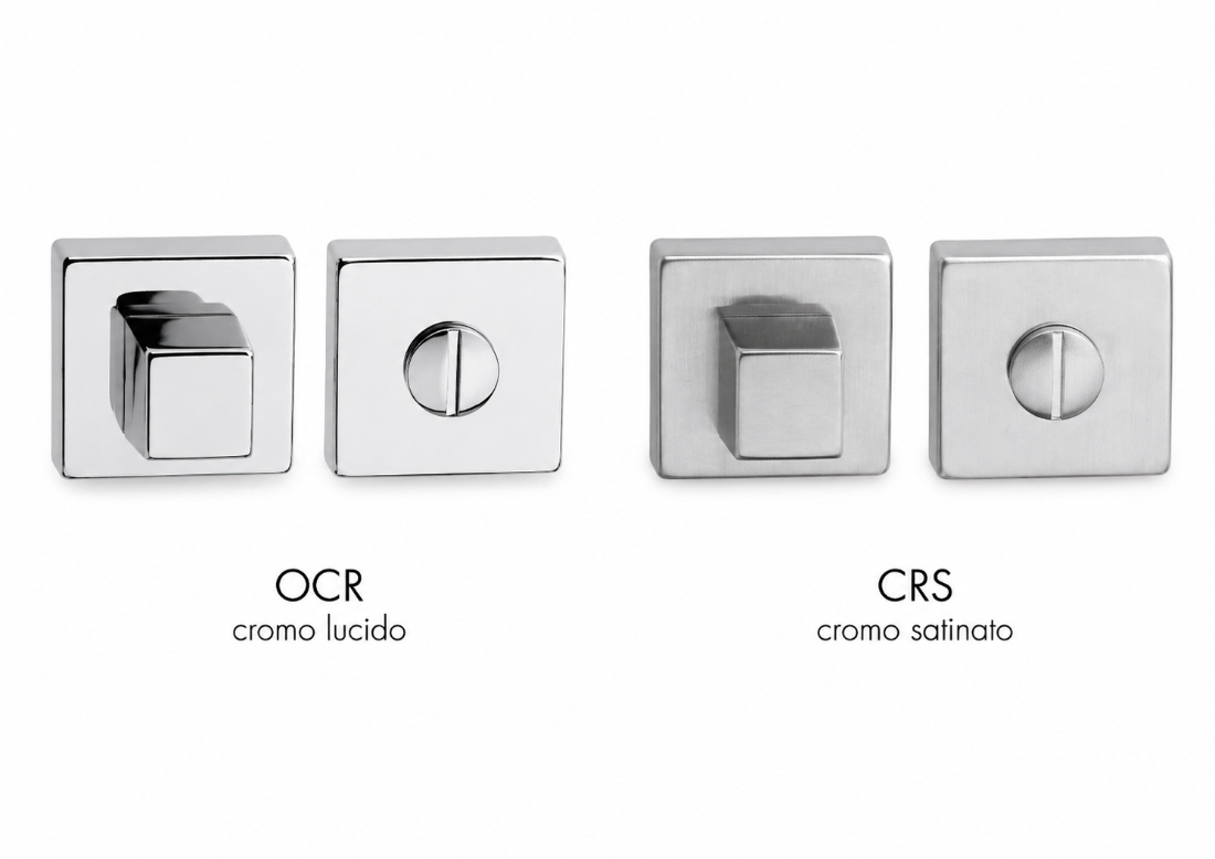 Kubischer Türriegel für Badezimmertüren – Arieni 470/CBQ auf 50x50 mm quadratischer Rosette Nottolino Cubo per Porta Bagno - Arieni 470/CBQ su Rosetta Quadrata 50x50 mm