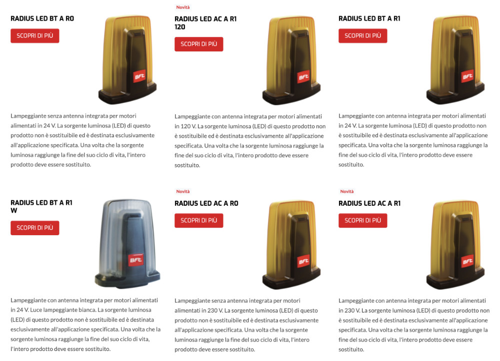 Luz intermitente LED para portón automático BFT RADIUS - Varios modelos