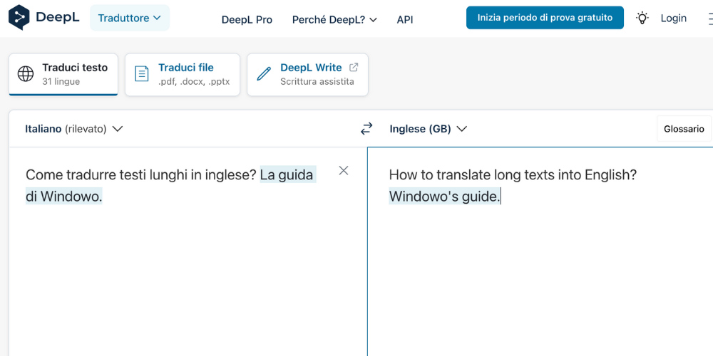 Come tradurre testi lunghi in inglese? DeepL
