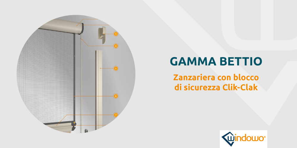Gamma Bettio è la zanzariera con cassone rotondo e sistema Clic-Clak