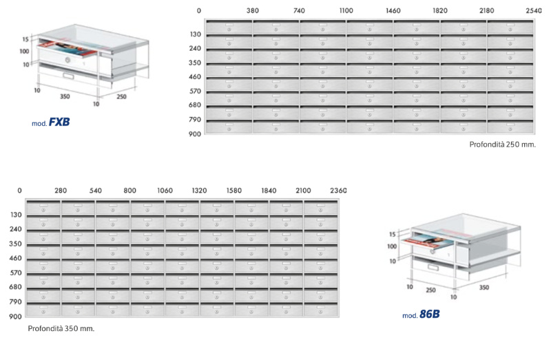 Misure ingombro e finiture cassette postali condominiali