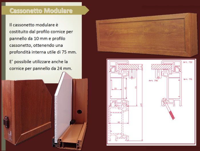 Cassonetto per tapparelle in pvc modulare con profondità 75 mm