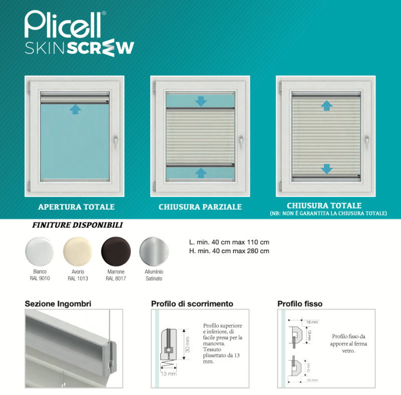 Tenda Plissé Plicell Skin Screw 13 mm Semplice da Installare